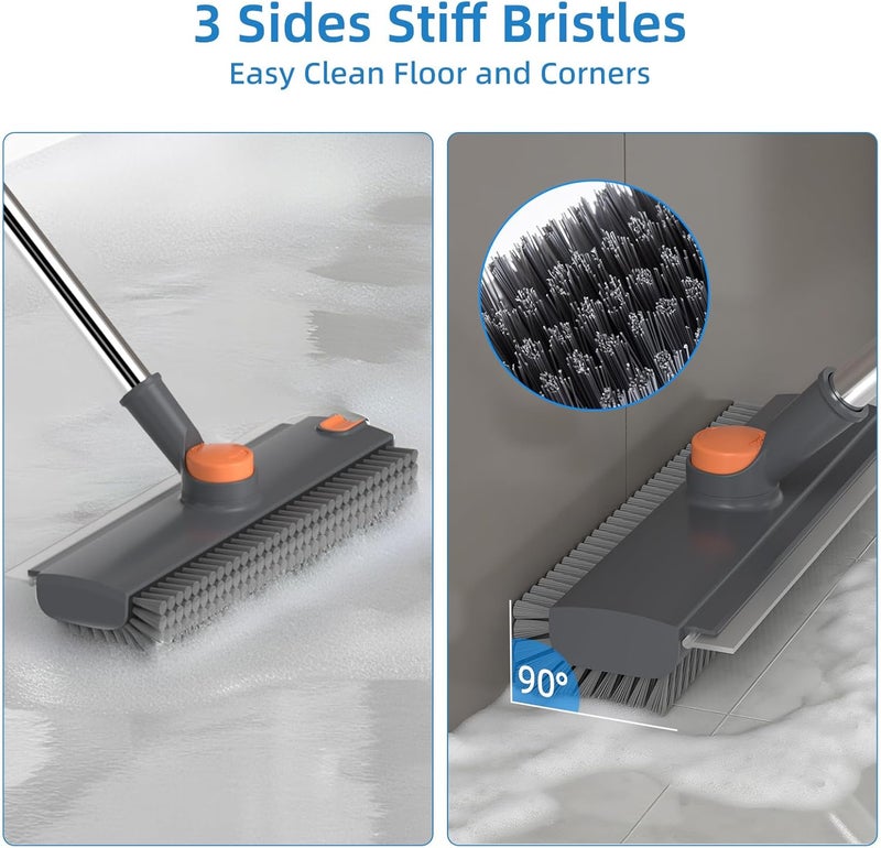 DOLPLEAP Scrub Brush with Long Handle, Floor Scrub Brush Squeegee Broom for Cleaning, 3 in 1 Shower Scrubber Floor Broom Squeegee for Concrete Tile Wall Deck Patio Grey - Image 2